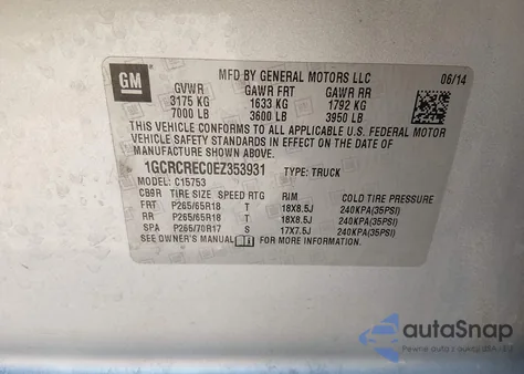 2014 Chevrolet Silverado 1500 1Lt from USA, damaged, VIN 1GCRCREC0EZ353931